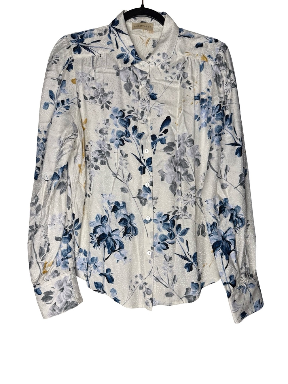 Purotatto Italy Floral Blouse Sz Medium Luxe Cottagecore Soft Girl Button Top